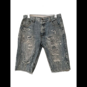 Access Men's Denim Medium Wash Grunge Distressed Shorts Streetwear Y2K Sz 38